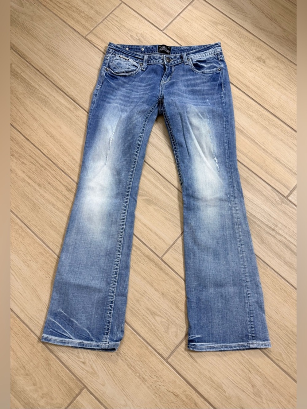 Vintage ReRock for Express Bootcut Jeans Size 8R Y2K Distressed Whiskered Denim